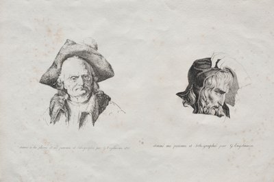 Samling av litografiske essays: To hoder, 1816. av Gottfried or Godefroy Engelmann