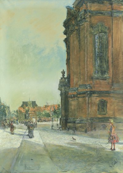 Gatescene nær St. Michaels-kirken i Hamburg av Gotthardt Johann Kuehl