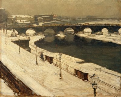Elbe og Augustus Bridge om vinteren av Gotthardt Johann Kuehl