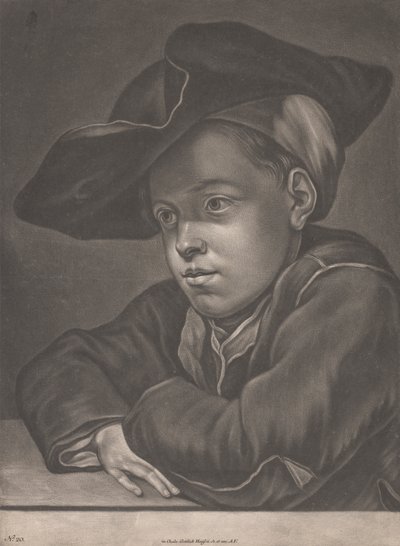 Gutt sitter ved et bord av Gottlieb Heiss