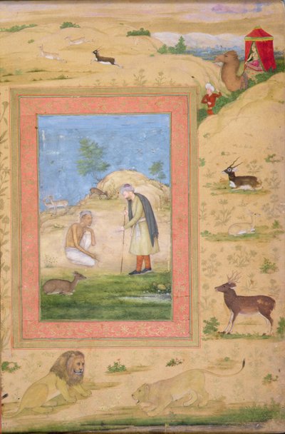 Majnun kneler foran Lailas Messenger, fra Shah Jahan-albumet av Govardhan attr. to Govardhan attr. to