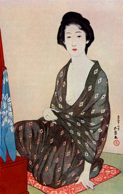En japansk kvinne iført sommerklær, 1920 1930. av Goyo Hashiguchi