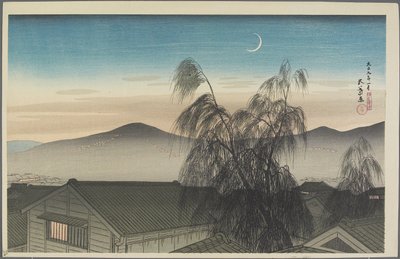 Kveldsmåne over Ko_be, januar 1920 av Goyo Hashiguchi