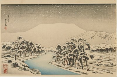 Mount Ibuki in Snow, Taisho-tiden, januar 1920 (farget treblokktrykk) av Goyo Hashiguchi