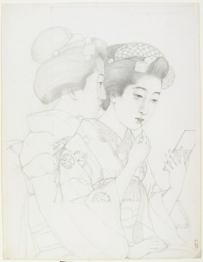 Studie for Woman Holding Lip Brush, 1919 av Goyo Hashiguchi