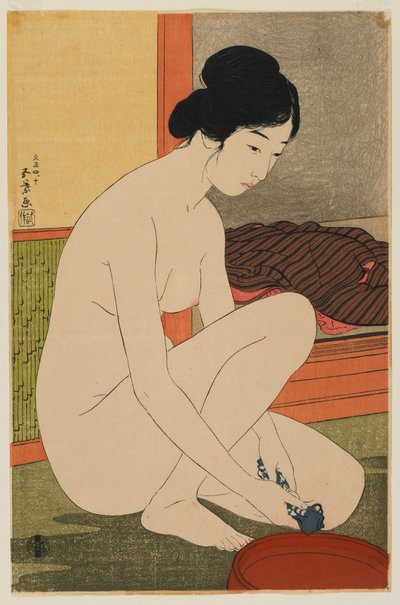 Woman Bathing, Taisho-epoken, oktober 1915 (farget treblokktrykk) av Goyo Hashiguchi