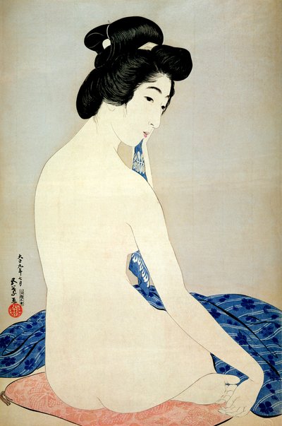 Woman after the bath, utgitt av Shosaburo Watanabe, 1920, (farget treblokktrykk) av Goyo Hashiguchi