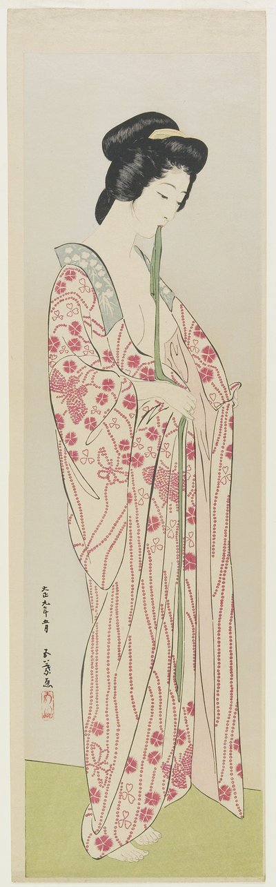 Kvinne i Kimono-undertøy, mai 1920 av Goyo Hashiguchi