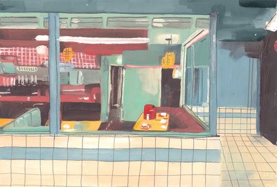 Diner, 2012 (olje på papir) av Grace Helmer