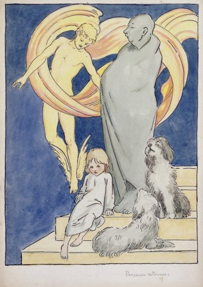 Perseus Returns, ca. 1904-05 (akvarell, penn og blekk på papir) av Graham Robertson