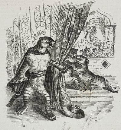 Tiger rykker frem med dolk, karikatur av Jean-Jacques Grandville (1803-1847), litografi av Gaetano Riccio fra Poliorama Pittoresco, n 39, 7. mai av Grandville