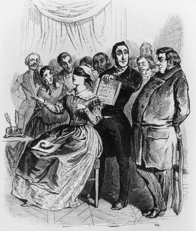 Blinder öffentlicher Hellseher, der die Stunde durch den Magen sieht und durch das Rückgrat liest von Grandville (1803-47)