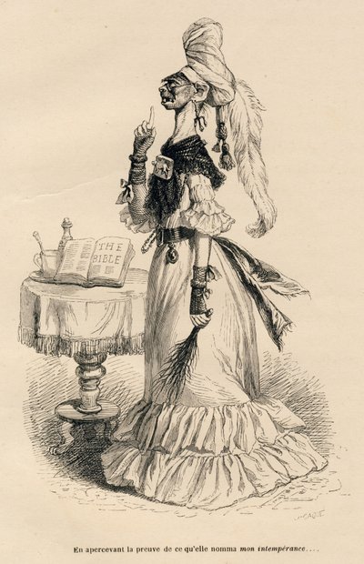 Å se bevis på det hun kalte min uholdenhet. Miniatyrbilder illustrert av JJ Granville. Gravering signert Caque i delen med tittelen "Court pains of an English cat" skrevet av Honore de Balzac i "Scener fra det private og offentlige livet til av Grandville