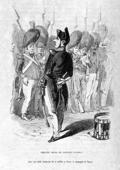 Jerome Paturot en Napoleon med ambisjonen om å erobre Russland. I "" Jérôme Paturot på jakt etter en sosial posisjon"" av Louis Reybaud av Grandville