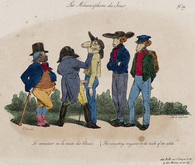 Les Metamorphoses du Jour, nr. 19 (håndfarget litho) av Grandville