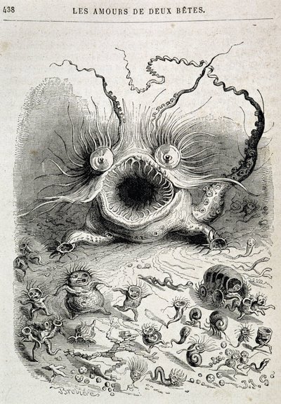 Les amours de deux beêtes (freaking monster) - i "" Dyr malt av seg selv: privat og offentlig liv av dyr"" av Grandville, kapittel av Honoré de Balzac, red. Hetzel av Grandville