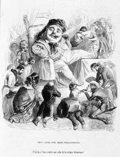 Håner kraften til en dramatisk kritiker. Tegneserie I "" Jérôme Paturot på jakt etter en sosial posisjon"" av Louis Reybaud av Grandville