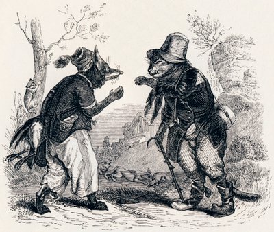 Katten og reven (Le chat et le renard) - Fabler av La Fontaine av Grandville