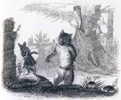 Katten og rotten (Le chat et le rat) - Fabler av La Fontaine av Grandville