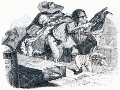 Hunden som bærer sin herres munn på halsen - Fables av La Fontaine av Grandville