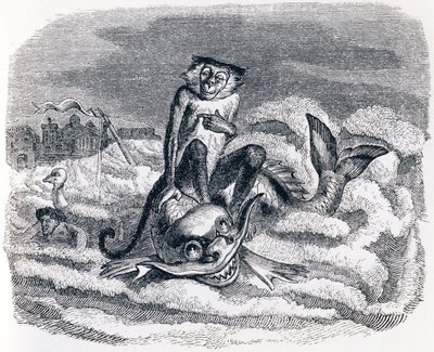 Eselet og delfinen (Le singe et le dauphin) - Fabler av La Fontaine av Grandville