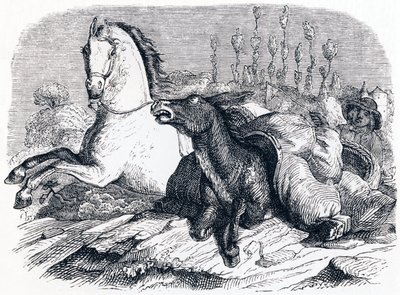 Hesten og eselet - Fabler av La Fontaine av Grandville