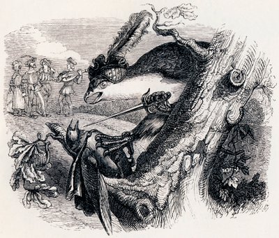 Dragen og nattergalen (Le milan et le rossignol) - Fabler av La Fontaine av Grandville
