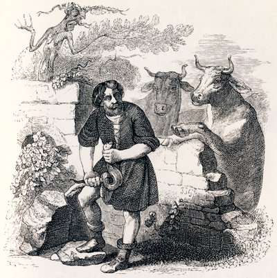 Mannen og slangen - Fabler av La Fontaine av Grandville