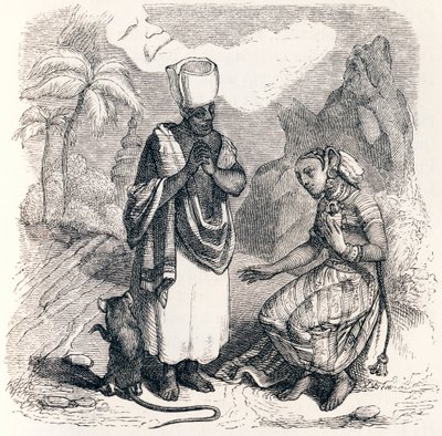 Musen er metamorfosert som en jente - Fables av La Fontaine av Grandville