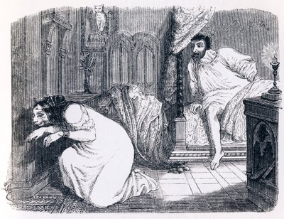 Fitta forandret seg til en kvinne (La chatte metamorphose en femme) - Fables av La Fontaine av Grandville