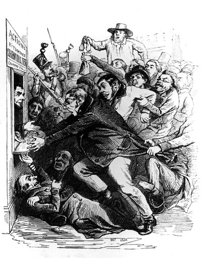 Die Aktionäre, Gravur nach einer Zeichnung von Jean Ignace Isidore alias JJ Grandville von Grandville (1803-47)