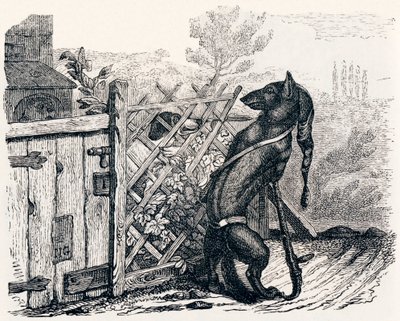 Ulven og den magre hunden - Fables av La Fontaine av Grandville