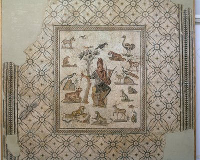 Orpheus omgitt av dyr, polykrom mosaikk av Greco Roman Greco Roman