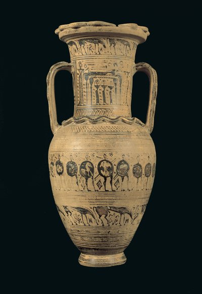 Attisk amfora, sen geometrisk II B-periode (720-700 f.Kr.) (malt leire) av Greek