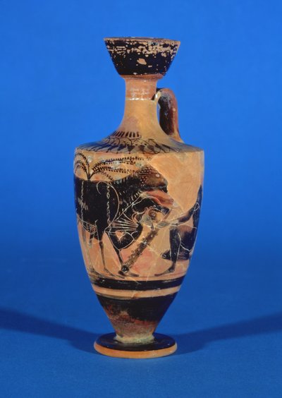 Attisk svartfigur lekythos som viser Odyssevs som rømmer Cyclops, ca. 530 f.Kr av Greek