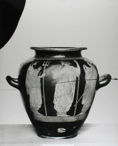 Attic rød-figur stamnos som viser Poseidon, Zevs og Hera, 525-400 f.Kr. (keramikk) av Greek