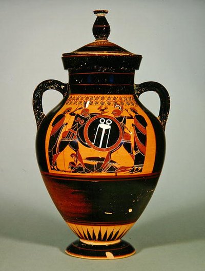 Belly Amphora som viser Priam og Achilles, ca. 550 f.Kr. (keramikk) (se også 288279 og 293741-42) av Greek