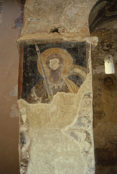 Skadede fresker i Panayia-kirken av Greek