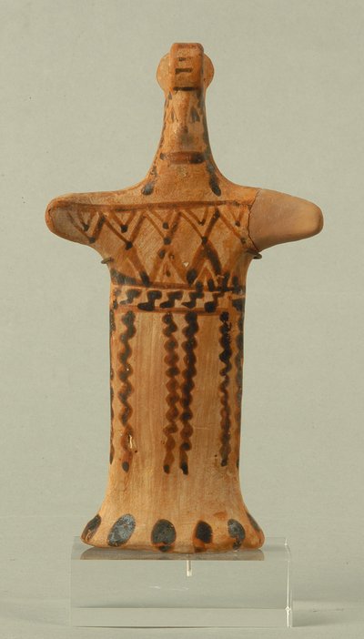 Figur av en stående kvinnelig, boeotisk verksted, arkaisk periode (malt leire) av Greek