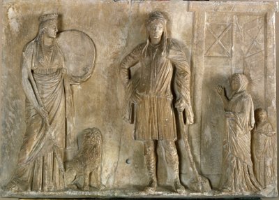 Gresk kunst: "" frygiske gudemenn Cybele og Attis, hans sønn og kjæreste"" Marmorrelieff fra det 2. århundre f.Kr. Museo Archeologico, Venezia av Greek