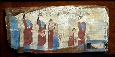 Gresk antikvitet: ofring av et lam. Tremaling fra Sicyon i Korintbukta. 6. århundre f.Kr. Athen, Nasjonalt arkeologisk museum av Greek