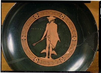 Gresk kopp med rød figur, som viser guden Hermes (keramikk) av Greek
