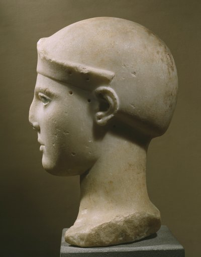 Hode for Athena med hjelm, fra Egina, ca. 470-460 f.Kr. (parisk marmor) av Greek