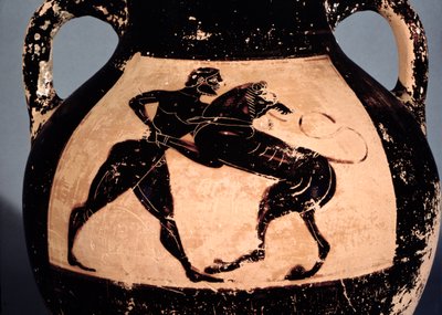 Herakles sliter med Nemean-løven, detalj fra en attisk svart-figur amfora (keramikk) av Greek