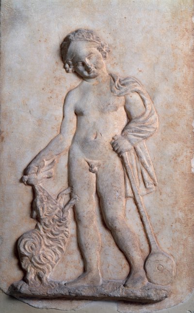 Magna graecia: liten gutt som leker, marmorrelieff, 500-tallet f.Kr av Greek