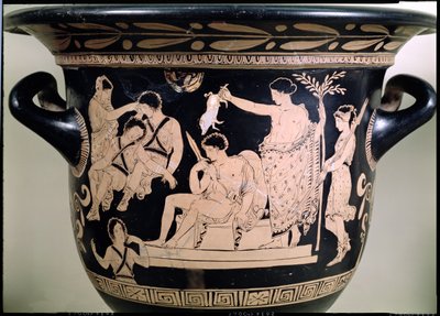 Orestes som leverandør ved Apollo-helligdommen i Delphi, detalj fra et krater med rød figur på loftet, tilskrevet den apuliske Eumenides-malerens keramikkdetalj fra 92567 av Greek