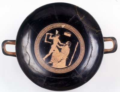 Painting on cut: Representation of Heraclés waving a chair to knock out his music master, 470 BC. BNF, Medal Office. av Greek