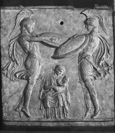 Plaque Campana, Dance of the Curetes, fra Myrina, Lilleasia (terrakotta) av Greek