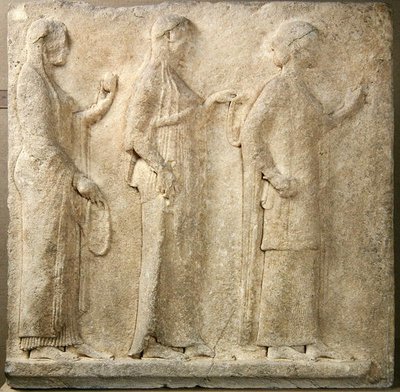 The Three Graces, relieff fra Passage of the Theores, fra Thasos, ca. 470 f.Kr. (marmor) av Greek
