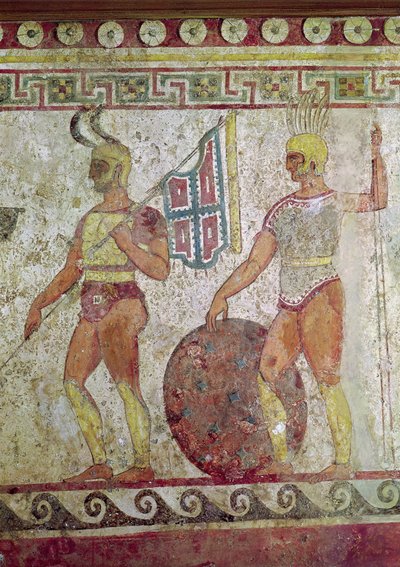 Fotsoldater, gravmaleri fra Paestum (se også 119488) av Greek School